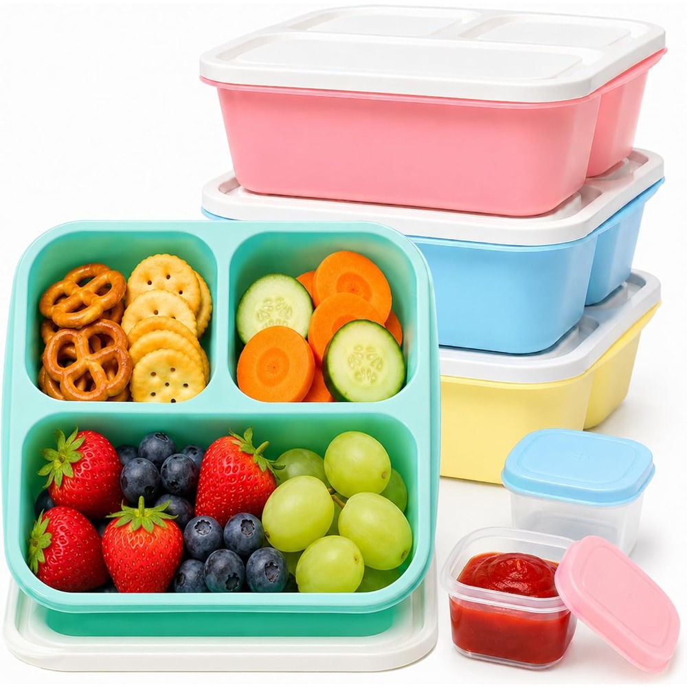 Food Snacks To Eat - 3 Compartment Bento Box Snack Containers