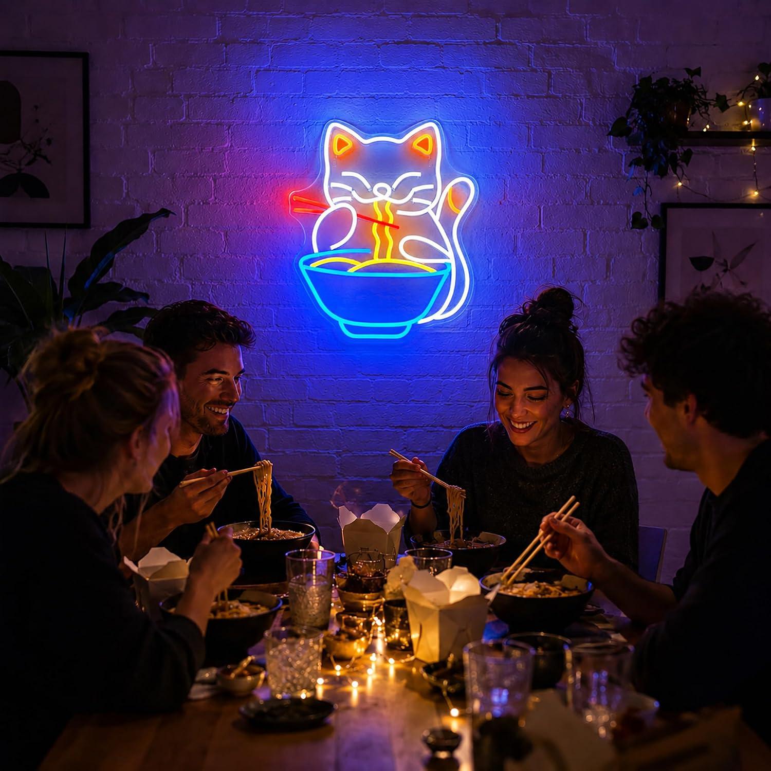 Cat Eating Ramen Neon Sign Dim - đánh giá và giá Food Snacks To Eat