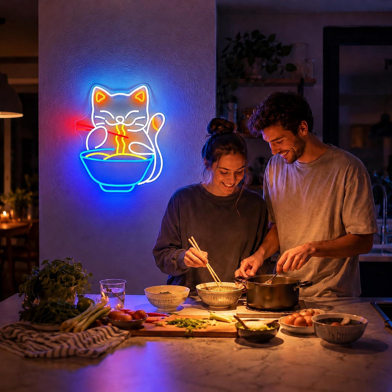 Cat Eating Ramen Neon Sign Dim - đánh giá và giá Food Snacks To Eat