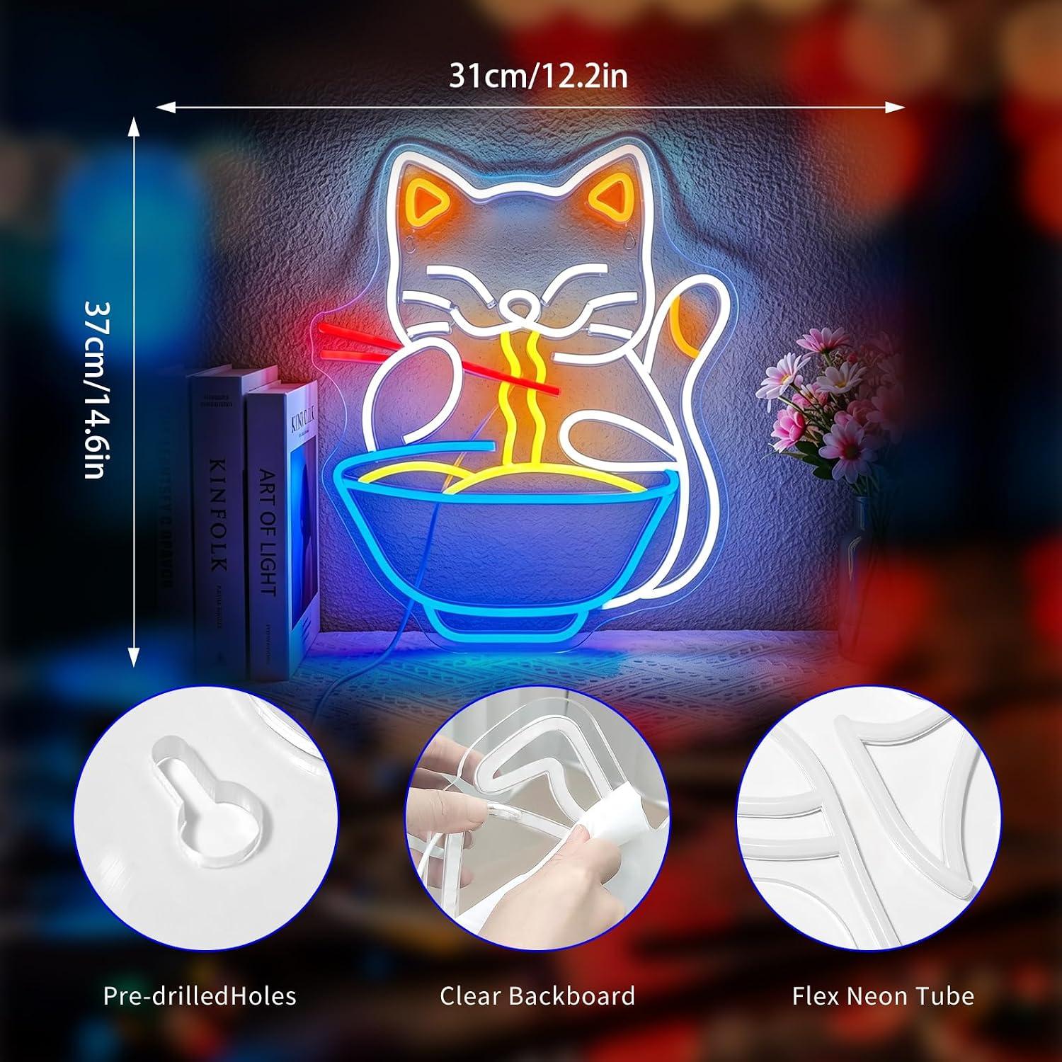 Cat Eating Ramen Neon Sign Dim - đánh giá và giá Food Snacks To Eat