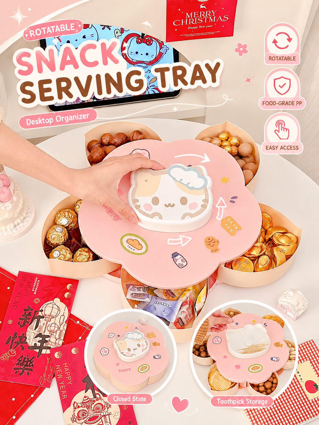 Rotatable Cute Cartoon Divided - đánh giá và giá Food Snacks To Eat