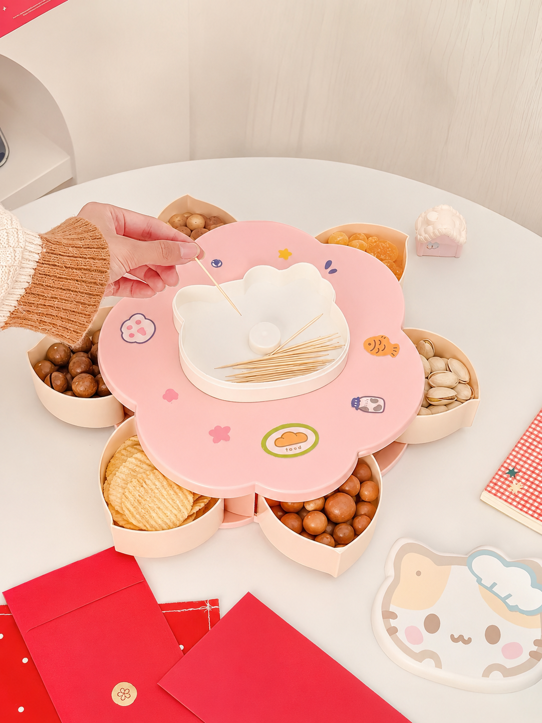 Rotatable Cute Cartoon Divided - đánh giá và giá Food Snacks To Eat